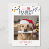 Grappige Hond Naughty List Aangepaste Kerstfoto Feestdagenkaart (Voorkant)