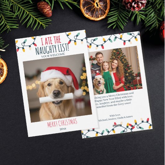 Grappige Hond Naughty List Aangepaste Kerstfoto Feestdagenkaart