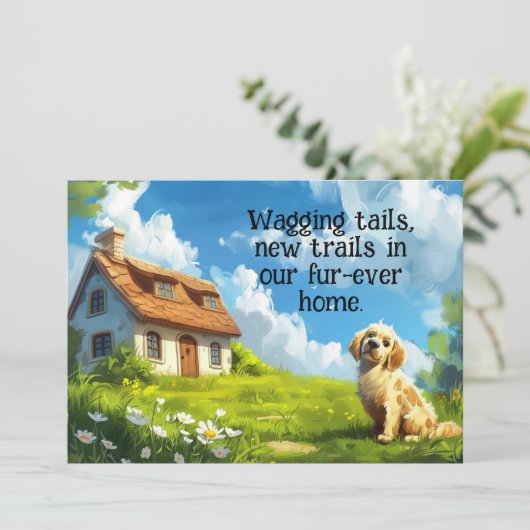 Grappige Hond Nieuwe Huis Bewegende Aankondiging (Staand voorkant)