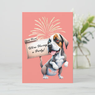 Grappige Hond Nieuwjaar Open Huis Party uitnodigin Kaart