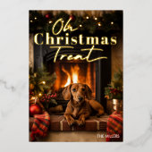 Grappige Hond Oh Kerstmis Treat Moderne Typografie Folie Feestdagenkaart (Voorkant)