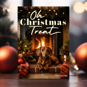 Grappige Hond Oh Kerstmis Treat Moderne Typografie Folie Feestdagenkaart
