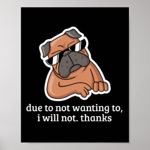 Grappige Hond Omdat Hij Niet Wil Ik Zal Niet Bedan Poster