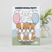 Grappige hond onthult uitnodiging voor genderfeest (Staand voorkant)