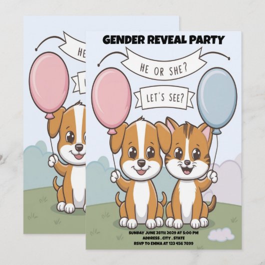 Grappige hond onthult uitnodiging voor genderfeest (Voorkant / Achterkant)