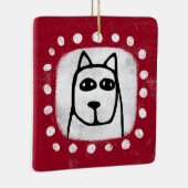 Grappige hond op rode ornament (Rechts)