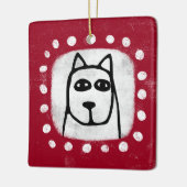 Grappige hond op rode ornament (Links)