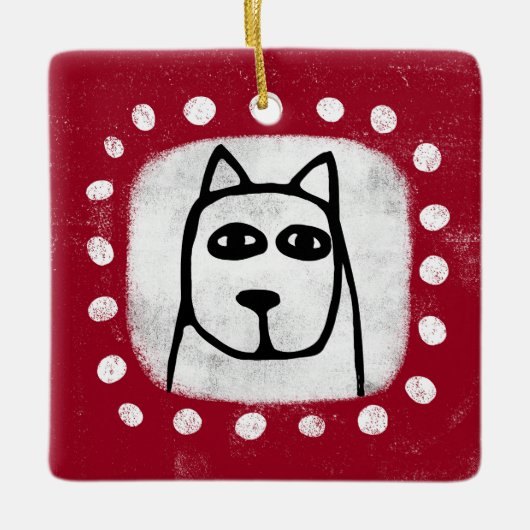 Grappige hond op rode ornament (Voorkant)