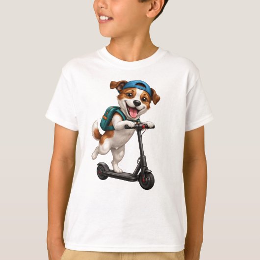 Grappige hond op scooter t-shirt (Voorkant)