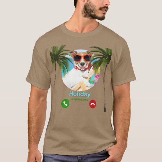 Grappige hond op vakantieLeuke hond vakantie retro T-shirt (Voorkant)