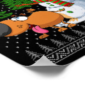 Grappige hond plast op sneeuwpop lelijke kersttrui poster (Hoek)