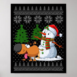 Grappige hond plast op sneeuwpop lelijke kersttrui poster