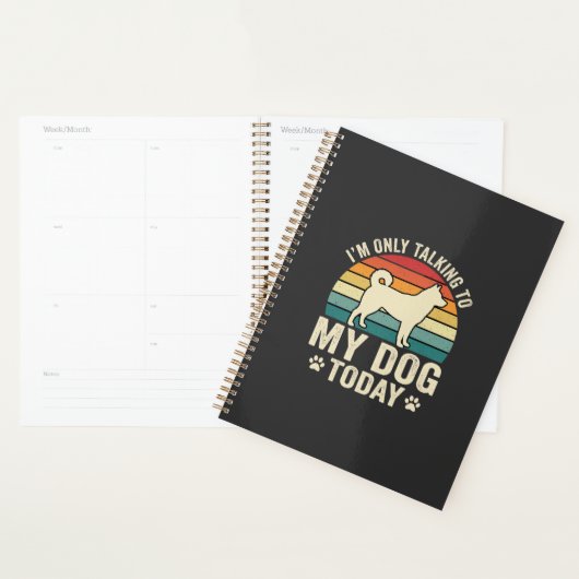 Grappige Hond Praat Retro Zonsondergang Planner (Display)