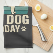 Grappige Hond Praat Retro Zonsondergang Theedoek (Quarter Fold)