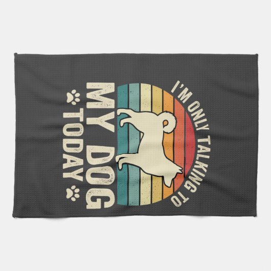Grappige Hond Praat Retro Zonsondergang Theedoek (Horizontaal)