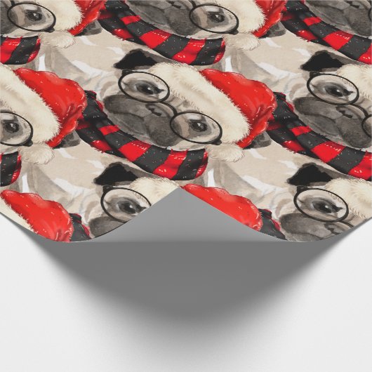 Grappige Hond Pug Lover Kerstvakantie Cadeaupapier (Hoek)