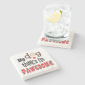 Grappige hond Pun Pawesome eigenzinnige typografie Stenen Onderzetter (Zijkant)