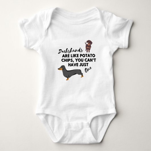 grappige Hond Quote: Dachshunds en Aardappel Chips Romper (Voorkant)