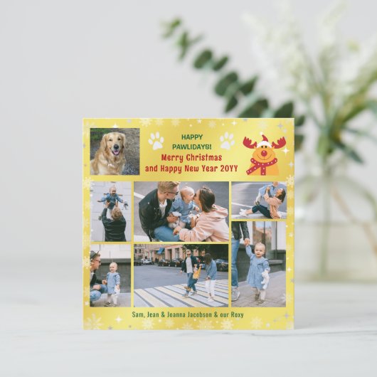 Grappige hond Rudolph Happy Pawholidays Golden 7 f Feestdagenkaart (Staand voorkant)