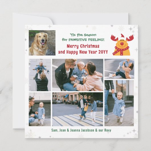 Grappige Hond Rudolph Vrolijk Kerstmis Modern 7 Fo Feestdagenkaart (Voorkant)