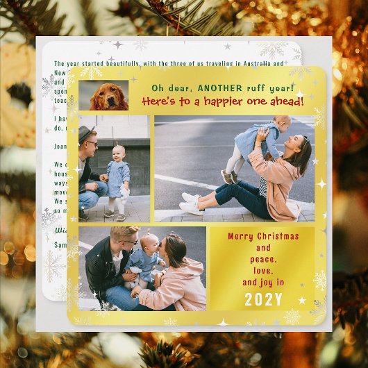 Grappige Hond Ruff Jaar Vrede Liefde Joy 4 Foto's  Feestdagenkaart