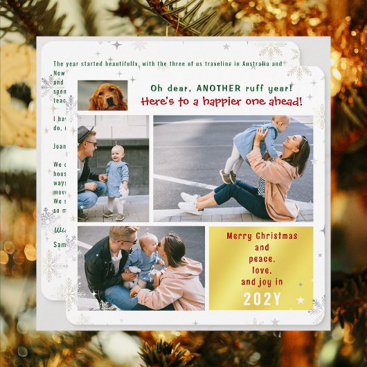 Grappige Hond Ruff Jaar Vrede Liefde Joy 4 Foto's  Feestdagenkaart