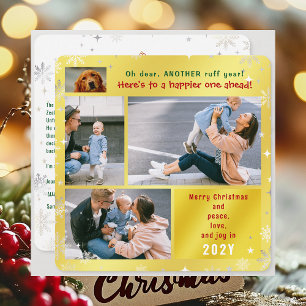 Grappige Hond Ruff Jaar Vrede Liefde Joy 4 Foto's  Feestdagenkaart