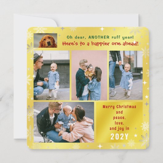 Grappige Hond Ruff Jaar Vrede Liefde Joy Golden 5  Feestdagenkaart (Voorkant)