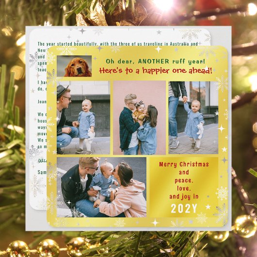 Grappige Hond Ruff Jaar Vrede Liefde Joy Golden 5  Feestdagenkaart
