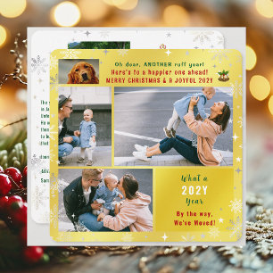 Grappige hond Ruff Jaar We hebben 5 foto's Golden Feestdagenkaart