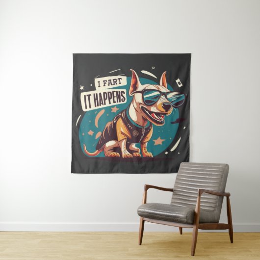 Grappige hond scheet het gebeurt wandkleed (In situ)