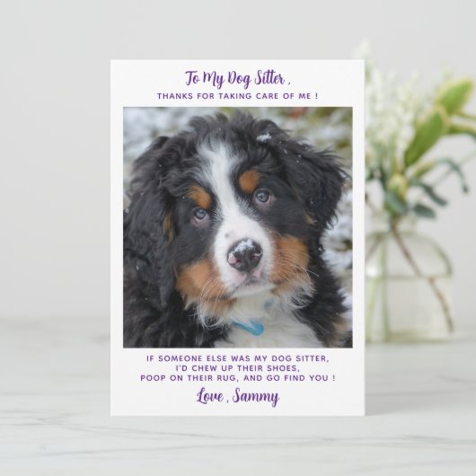 Grappige Hond Sitter Custom Pet Puppy Foto Dank u Kaart (Staand voorkant)