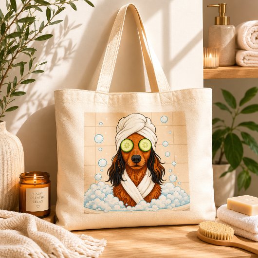 Grappige Hond Spa Dag met Komkommer Ogen Tote Bag