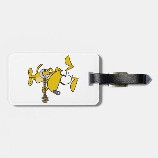 Grappige hond speelt banjo muziek bagagelabel (Achterkant horizontaal)