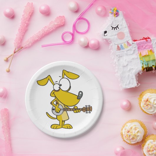 Grappige hond speelt banjo muziek papieren bordje (Feest)