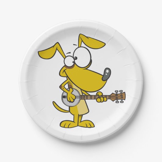 Grappige hond speelt banjo muziek papieren bordje (Voorkant)