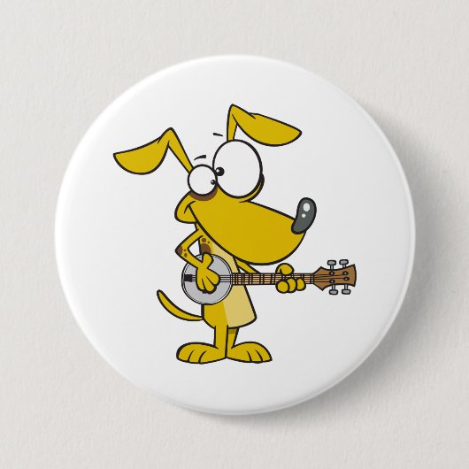 Grappige hond speelt banjo muziek ronde button 7,6 cm (Voorkant)