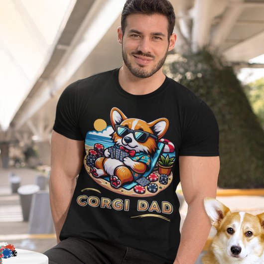 Grappige hond spelen poker corgi papa t-shirt