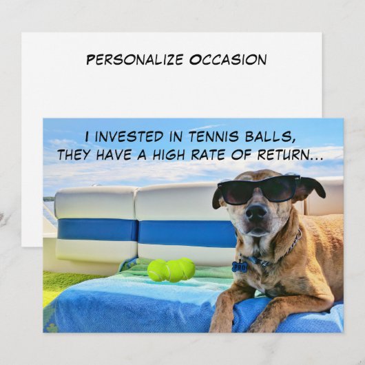 Grappige hond tennis ballen pensioen elke gelegenh feestdagenkaart (Voorkant / Achterkant)
