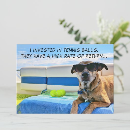 Grappige hond tennis ballen pensioen elke gelegenh feestdagenkaart (Staand voorkant)