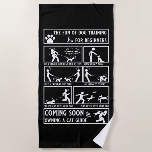 Grappige hond training instructie handleiding strandlaken (Voorkant)