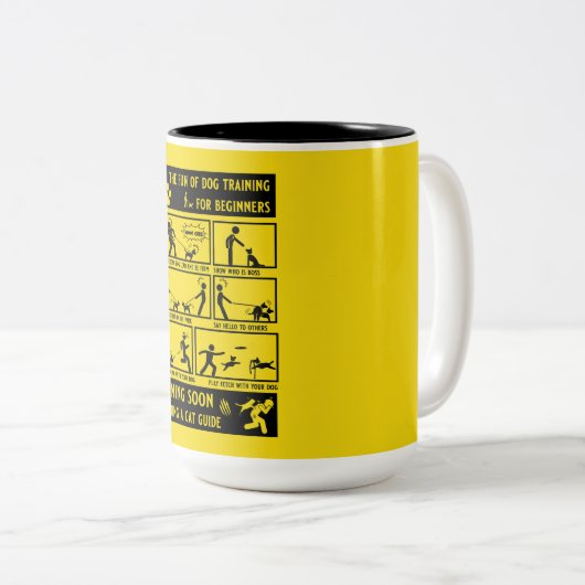 Grappige hond training instructie handleiding tweekleurige koffiemok (Voorkant rechts)