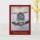 Grappige hond van akita glimlachend met leuke teks kaart (Gele Bloem)