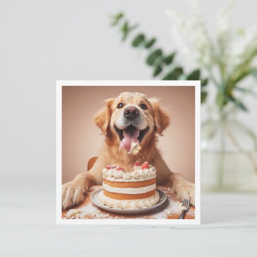 Grappige hond verjaardagskaart, gouden retriever kaart (Staand voorkant)