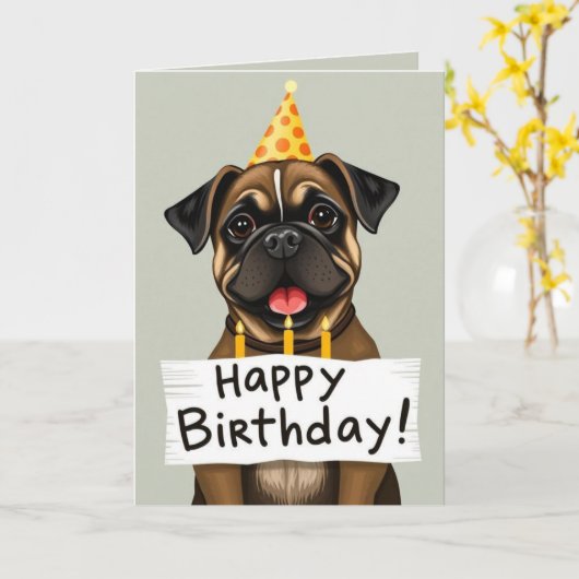 Grappige hond verjaardagskaarten kaart (Gele Bloem)