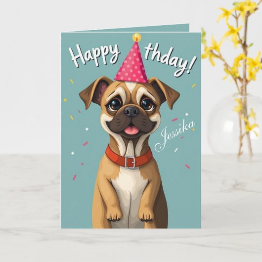 Grappige hond verjaardagskaarten kaart (Gele Bloem)