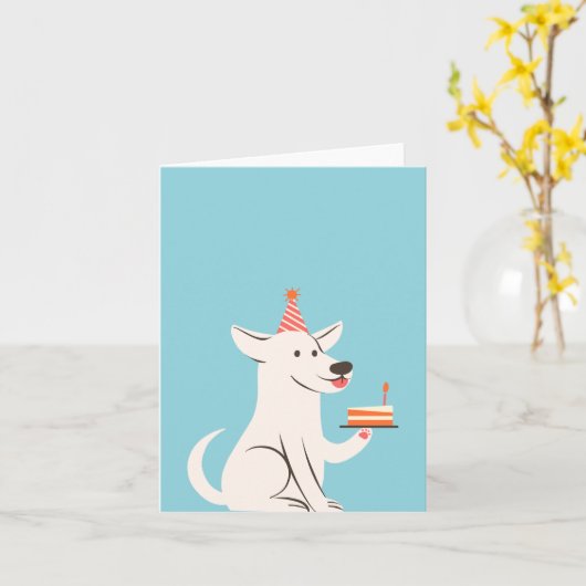 Grappige hond verjaardagstaart kaart (Gele Bloem)