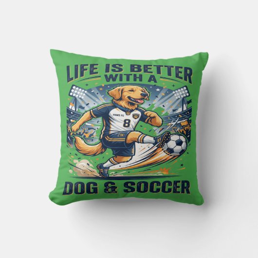 Grappige Hond Voetbal - Leven Is Beter Met een Hon Kussen (Voorkant)