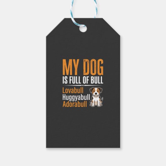 Grappige Hond Vol Met Stier Ontwerp Cadeaulabel (Voorkant)