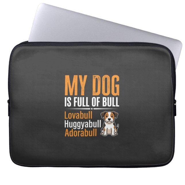 Grappige Hond Vol Met Stier Ontwerp Laptop Sleeve (Voorkant)